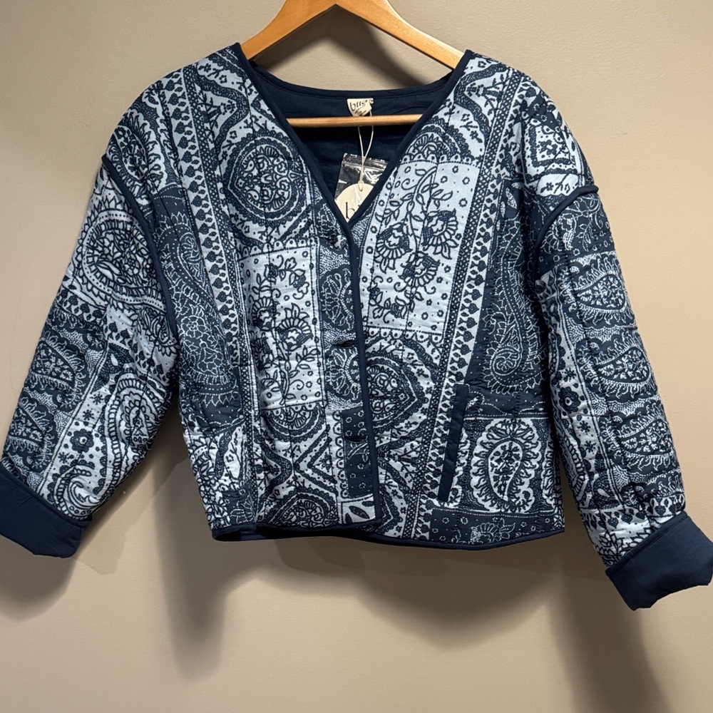 Blue Patterned Quilted Jacket